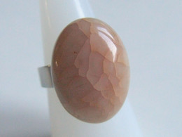 Bague Pierre, Bague Artisanale, Agate Colorée, Anneau Réglable Argenté, Bague Agate Beige, Cadeau Femme St Valentin, Ach - Ring