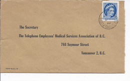 16471) Canada Cover Brief Lettre 1957 Closed BC British Columbia Post Office Postmark Cancel - Lettres & Documents