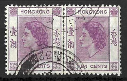 HONG KONG....QUEEN ELIZABETH II....(1952-22..)...." 1954..".......10c X PAIR......CDS.......VFU... - Gebraucht