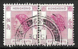 HONG KONG....QUEEN ELIZABETH II....(1952-22..)...." 1954..".......50c X PAIR....SG185.........CDS.......VFU... - Oblitérés