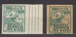 Brazil Brasil 1940 Mi#536 Mint Never Hinged Imperforated Proofs, Green On White And Manila Paper - Neufs