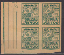 Brazil Brasil 1940 Mi#536 Mint Never Hinged Imperforated Proof Piece Of 4 With Huge Margins, Manila Paper - Unused Stamps