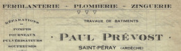 1927 ENTETE Paul Prevost St Peray Ardèche FERBLANTERIE ZINGUERIE Pour Ville De St Peray B.E - 1900 – 1949