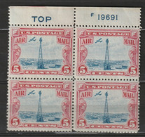 USA 1928 Airmail Block Of 4 With TOP And Number. Postfris MNH** See Description. Scott C11 - 1b. 1918-1940 Nuevos