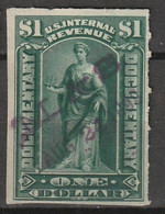 USA 1898 Fiscal Documentary 1 Dollar Dark Green. Nice Cancelation! R173 - Revenues