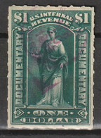 USA 1898 Fiscal Documentary 1 Dollar Dark Green. Used R173 - Revenues