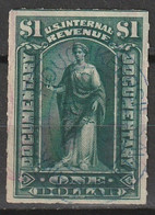 USA 1898 Fiscal Documentary 1 Dollar Dark Green. Used R173. Oval Cancelation - Fiscaux