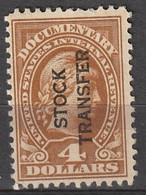 USA 1918 Documentary Stamps With Overprint Stock Transfer 4 Dollars Yellow Brown  RD14 (*) - Steuermarken