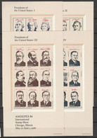 USA 1986 Presidents Of The USA. 4 Miniature Sheets. MNH** Scott No. 2216-2219 - Ungebraucht