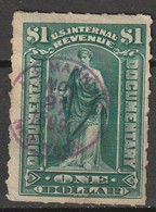 USA 1898 Fiscal Documentary 1 Dollar Dark Green. Nice Cancelation! R173 - Steuermarken