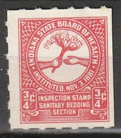 USA Indiana State Board Of Health - Inspection Stamp Sanitary Bedding Section 3/4 Ct - Revenues