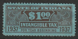 USA 1937 State Of Indiana Intangible Tax 1 Dollar - Fiscali