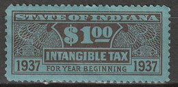 USA 1937 State Of Indiana Intangible Tax 1 Dollar - Steuermarken