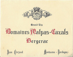 BERGERAC DOMAINES MALPAS CAZALS ( BLASON ) JEAN CLERJAUD ( BLASON ) A MONTAZEAU DORDOGNE, VOIR LE SCANNER - Bergerac