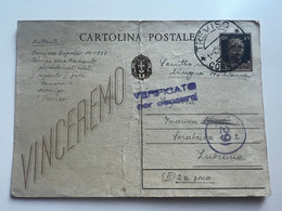 ITALY WWII 1942 Stationary Sent From Concenetration Camp MONIGO  -> Lubiana (No 2054) - Ljubljana