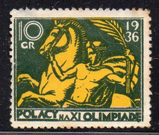 POLAND 1936 RARE 10GR BERLIN GERMANY OLYMPICS FUND RAISING STAMP LABEL TO SUPPORT POLISH ATHLETES HORSE Sports Horses - Sommer 1936: Berlin