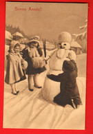 DAG-07 Bonne Année Garçon Et Filles  Bonhomme De Neige.  Circ. Bremblens 1906 - Neujahr