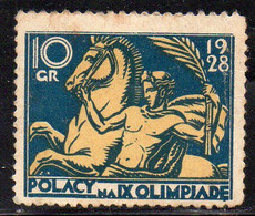 POLAND 1928 RARE 10GR AMSTERDAM NETHERLANDS OLYMPICS FUND RAISING STAMP TYPE 1 LABEL TO SUPPORT POLISH ATHLETES HORSES - Verano 1928: Amsterdam