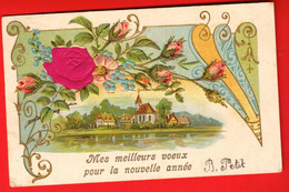 DAG-10 Bonne Année Meilleurs Voeux Roses. Gaufré Geprägt. Circulé En 1908 Vers Crissier - Neujahr