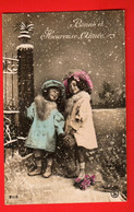 DAG-12 Bonne Année Enfants Dans La Neige. Circulé 1908 Vers Crissier - Neujahr