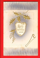 DAG-13  RARE  Bonne Année Ecusson Gaufré Geprägt.  Circulé 1905 Vers Crissier - Neujahr