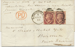 GB 1873 QV 1½ D LE Pl. (1) Pair "ED-EE" Multiple Postage On Superb SAMPLE-cover, Handwritten "Sample Of Silk Of No Value - Brieven En Documenten