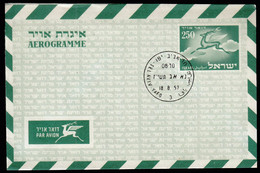 Israel Tel Aviv - Yafo 1957 Aerogramme / 250 Green / Flying Deer - Poste Aérienne