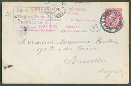 E.P. Carte 10c. Rouge S/verdâtre (partie Réponse) Obl. Danoise (DK) De KJOBENHAVN 15/4 1894 Vers Bruxelles (Kopenhague) - Briefkaarten 1871-1909