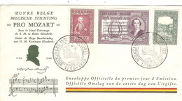 PM231/ FDC 987/989 Musique Mozart - Reine Elisabeth Obl. Bruxelles 19/3/1956 - 1951-1960