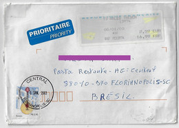 France 2003 Cover Arles To Brazil Meter Stamp Olivetti PR50 Paper Airplane Brazilian Stamp Payment Posta Restante Music - 2000 Type « Avions En Papier »