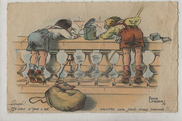 Levasseur Roger (Illustrateur) : Enfants Pêcheurs à La Ligne Sur Un Pont En 1947 (animé) ETAT PF . - Levasseur, Roger