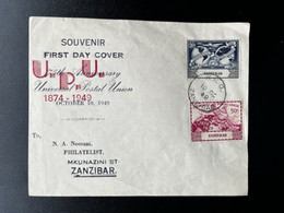 ZANZIBAR 1949 FDC UPU 10-10-1949 - Zanzibar (...-1963)