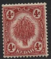 Kedah (01) 1919 Sheaf Of Rice. 4c. Rose. Unused. Hinged - Kedah