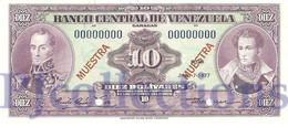 VENEZUELA 10 BOLIVARES 1977 PICK 51s3  SPECIMEN UNC - Venezuela