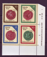 DDR 3156-3159 Druckvermerk Eckrand Rechts Unten 4er Block Historische Siegel ** - Autres & Non Classés