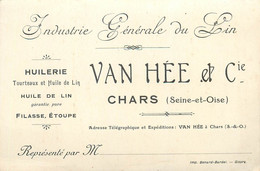 CHARS-petit Carton Pub Huilerie Van Hée Et Cie - Chars