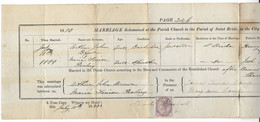 United Kingdom 1880 Marriage Certificate Of A Jeweller Parish Of Saint Bride London Revenue Stamp Victoria Penny Doc - Steuermarken