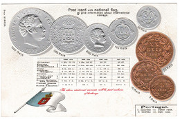 Carte Gauffrée Avec Monnaies Et Drapeau Du Portugal - Münzen (Abb.)