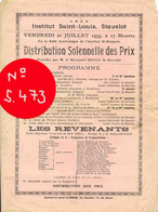 STAVELOT 1933 Institut St Louis - Programme