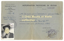 1960 AUTORISATION PROVISOIRE DE SEJOUR GREGORY HELEN GLIGORIJEVIC JELICA NEE EN SERBIE EN 1926 NATIONALITE CANADIENNE - Historical Documents