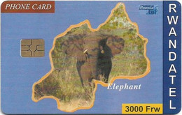 Rwanda - Rwandatel (Chip) - Elephant, 3.000Rf, Gem5 Red, 80.000ex, Used - Ruanda