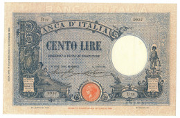 100 LIRE BARBETTI GRANDE B AZZURRO TESTINA FASCIO 18/11/1926 BB/SPL - Regno D'Italia - Altri