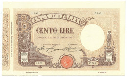 100 LIRE BARBETTI GRANDE B MATRICE LATERALE TESTINA DECRETO 18/12/1925 QSPL - Regno D'Italia – Other