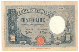 100 LIRE BARBETTI GRANDE B AZZURRO TESTINA FASCIO 02/03/1931 BB+ - Otros