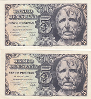 CRBS0642 PAREJA CORRELATIVA BILLETES ESPAÑA 5 PESETAS 1947 SIN CIRCULAR - 5 Pesetas