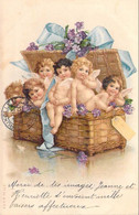 Fantaisies - Chérubins Dans Un Panier En Osier - Colorisé - Précurseur - Colorisé - Carte Postale Ancienne - Baby's