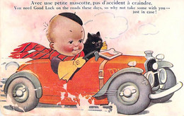 Fantaisies - Humour - Bébé Qui Conduit Une Voiture Avec Un Chat à Bord - Edit. Bamforth - Carte Postale Ancienne - Bébés
