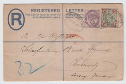 1891 (Jun 29) Registered Envelope To Germany With 1881 1d Lilac And 1887 4d Green & Brown With "L C / & Co" Perfin - Lettres & Documents
