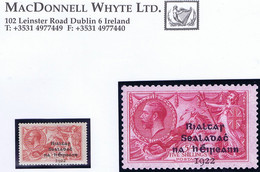 Ireland 1922 Dollard Rialtas 4-line Overprint On "Seahorse" 5/-, Variety "Overprint Misplaced To Foot" Fresh Mint Hinged - Unused Stamps