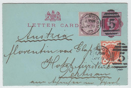 1899 1d Letter Card From Accrington (Lancashire) To Austria Uprated With 1881 1d Lilac Die II And 1887 1/2d Vermilion - Cartas & Documentos